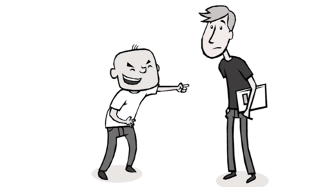 Comicdarstellung von Mobbing Comicdarstellung von Mobbing. Ein Junge zeigt mit den Finger auf einen anderen und lacht diesen aus